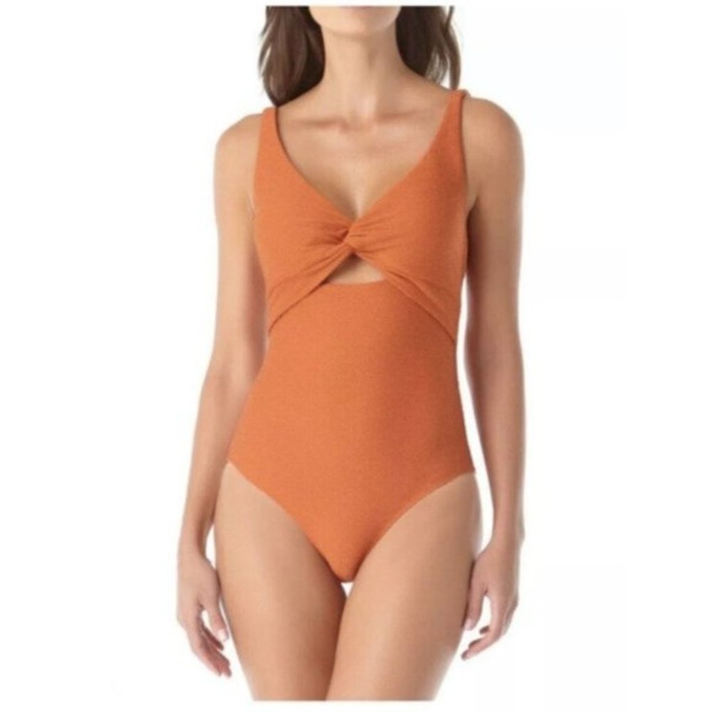 New Anne Cole Twist Front One Piece Burnt Orange Cutout Swimsuit